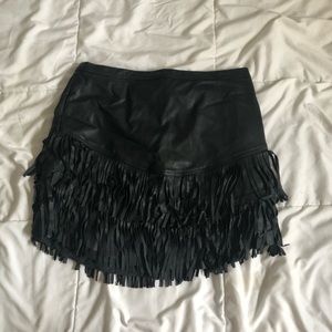 faux leather fringe skirt